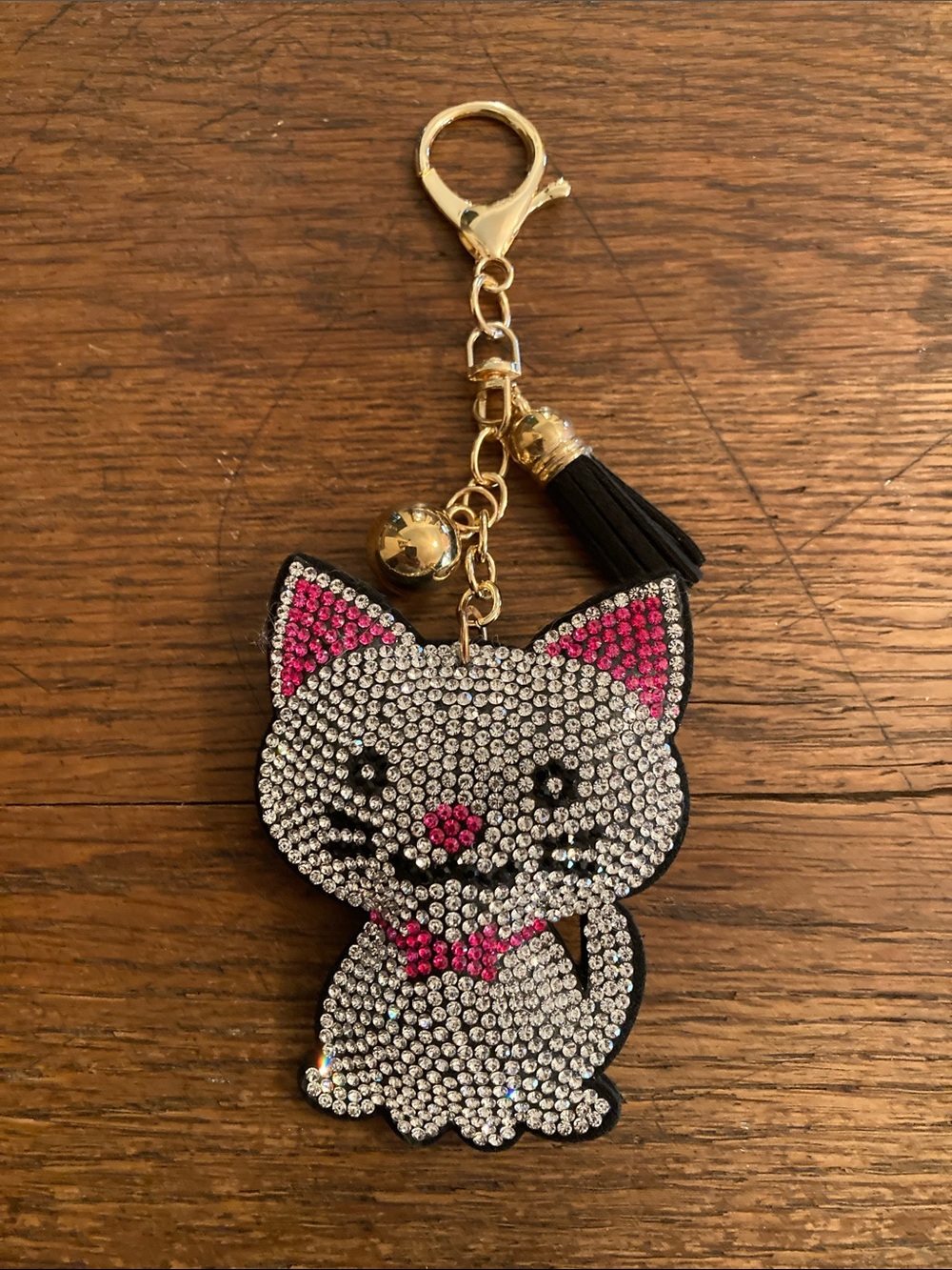 Kitty Cat 🐈 Purse Charm/Keychain Rhinestone Gold Tone NWOT